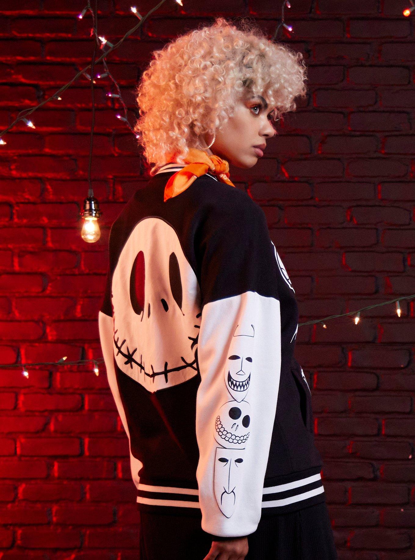 Her Universe The Nightmare Before Christmas Oversized Varsity Jacket, BLACK  WHITE, alternate