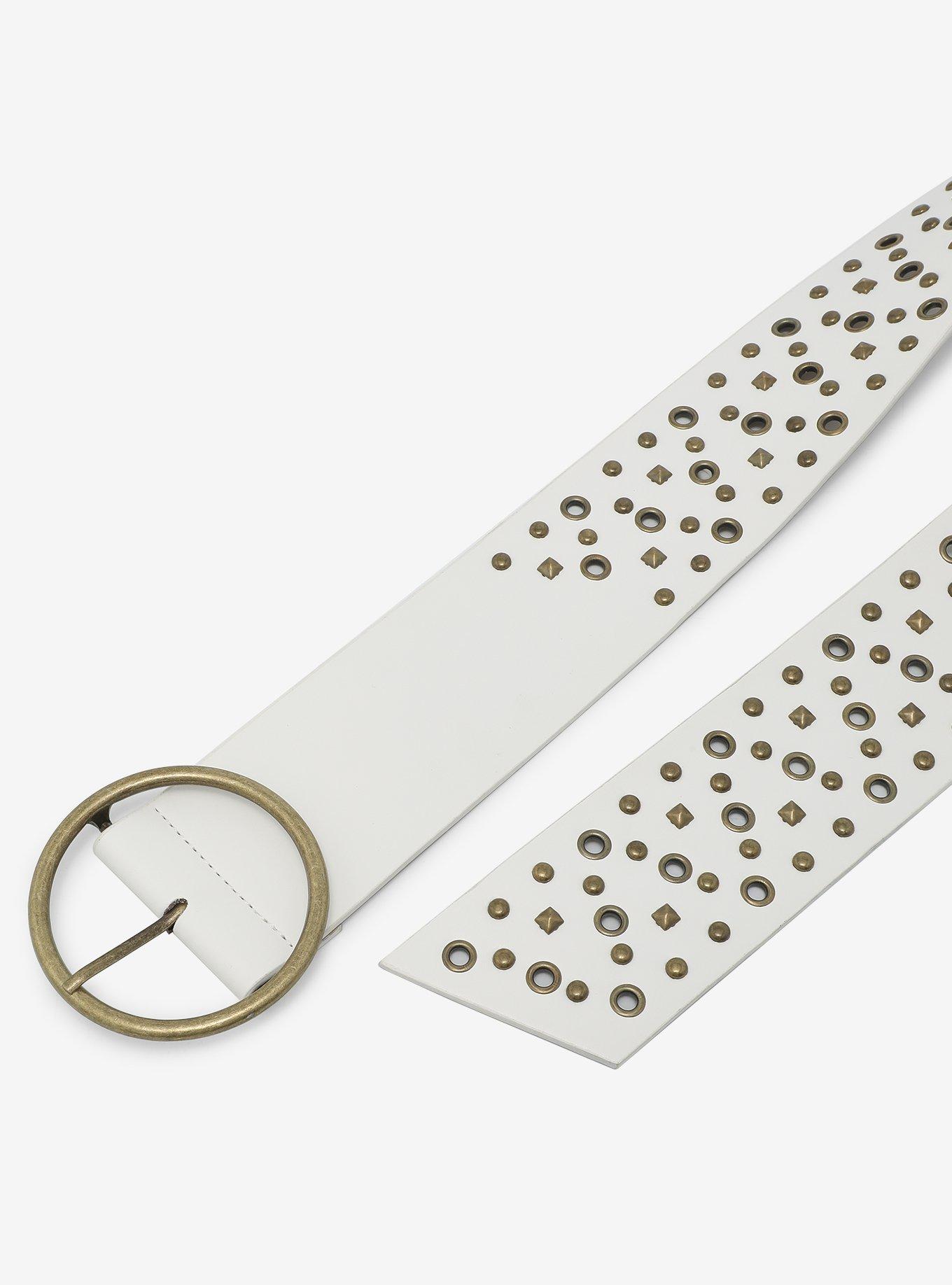 White Gold Grommet Stud Waist Belt, , hi-res