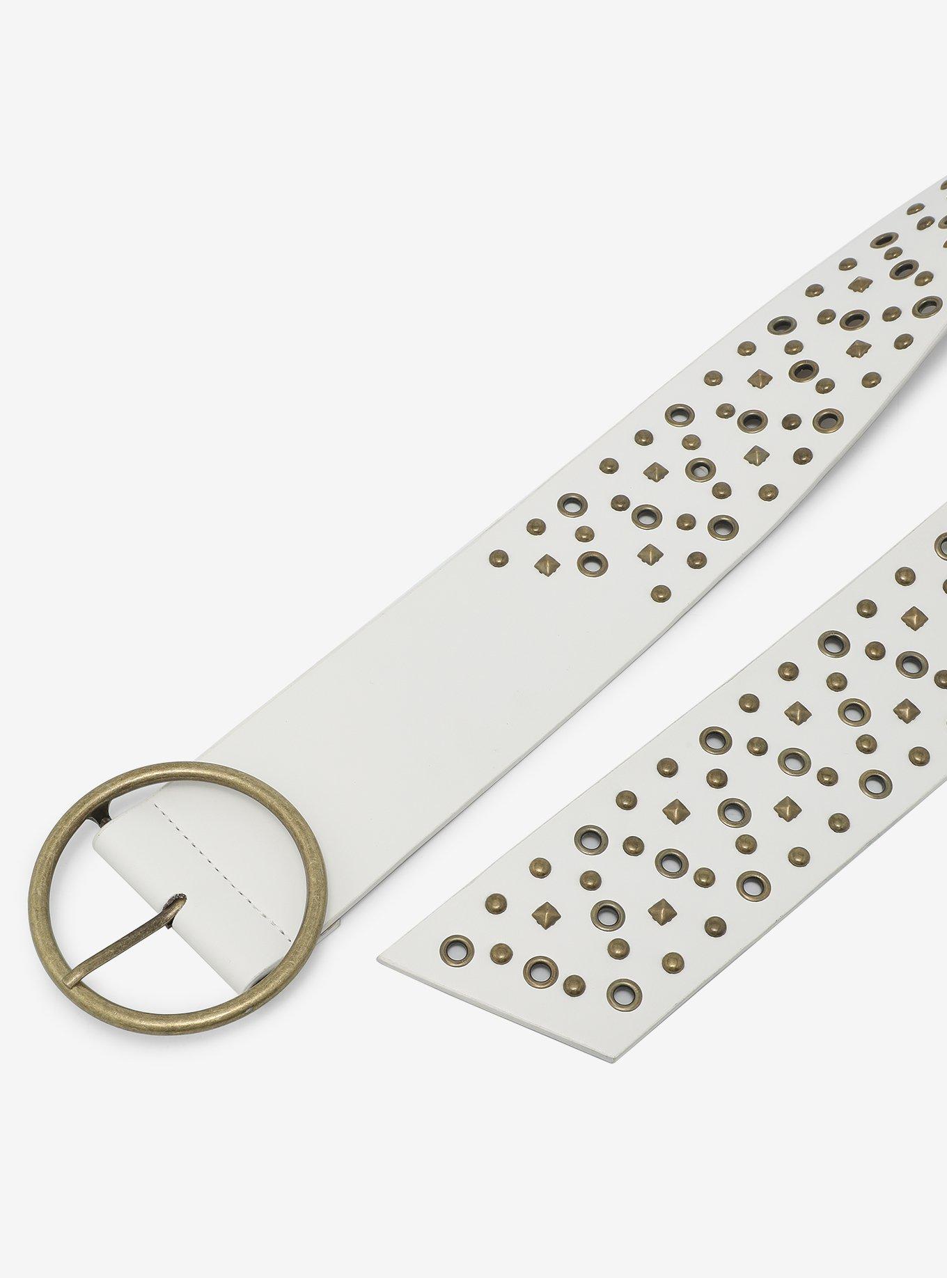 White Gold Grommet Stud Waist Belt, MULTI, alternate