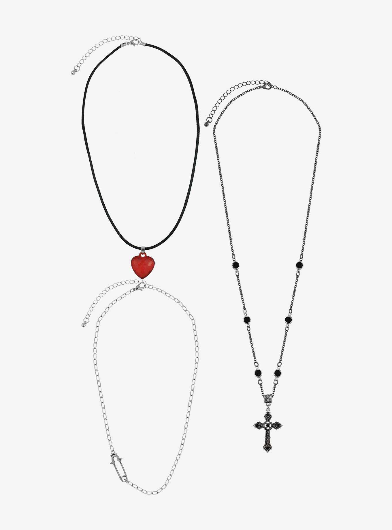 Social Collision Punk Heart Cross Necklace Set, , hi-res