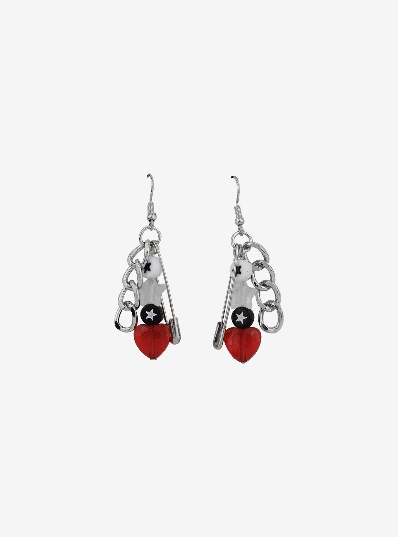 Social Collision Safety Pink Chain Bead Drop Earrings, , hi-res