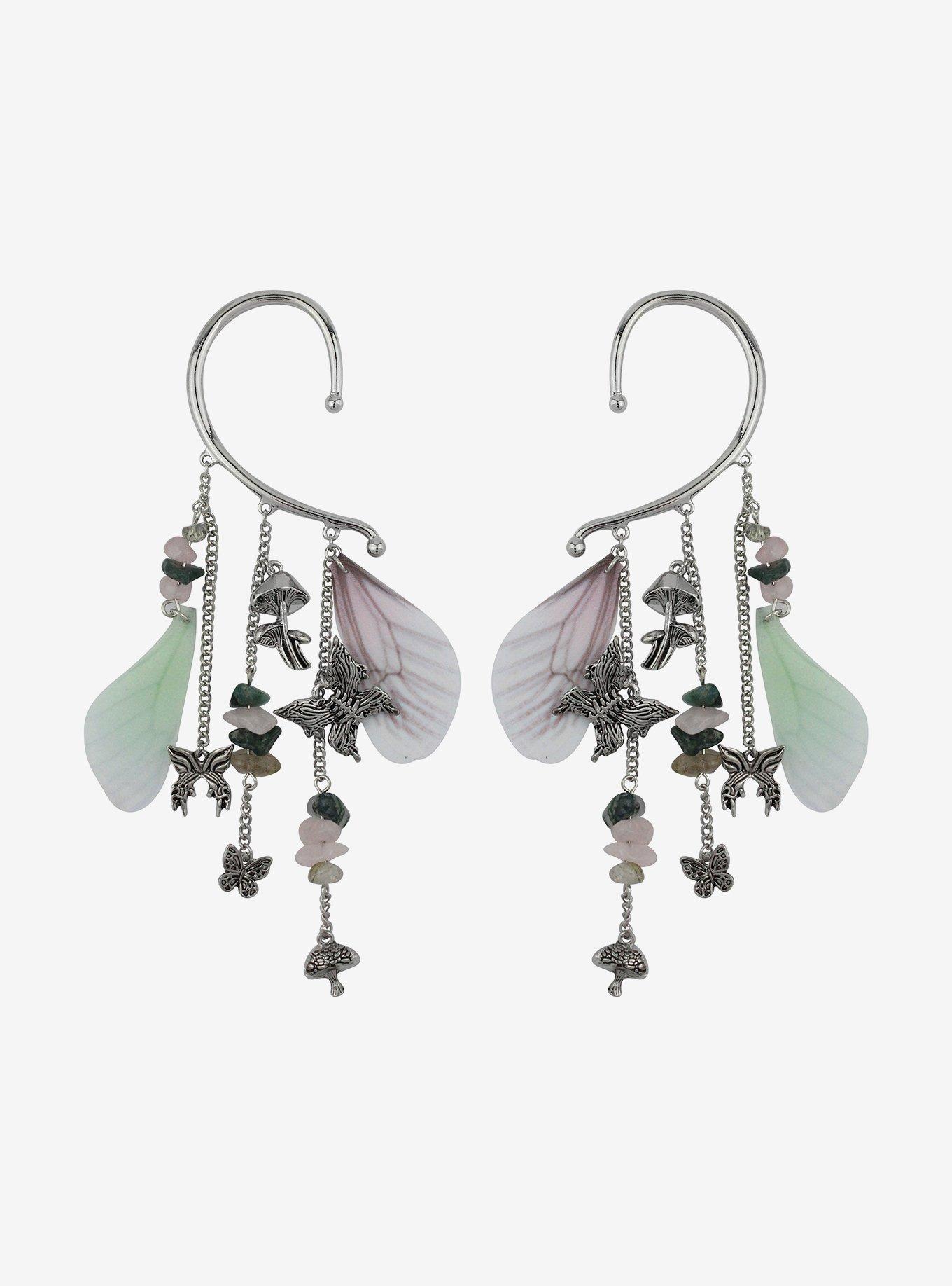 Thorn & Fable Forest Butterfly Dangle Ear Cuff Set, , alternate