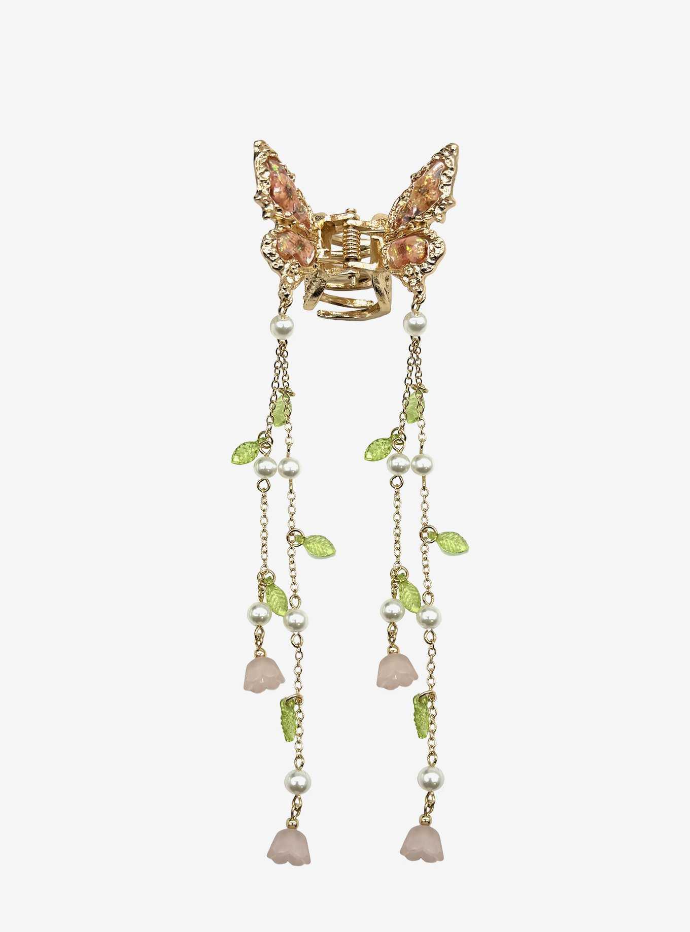 Thorn & Fable Butterfly Flower Chain Claw Hair Clip, , hi-res