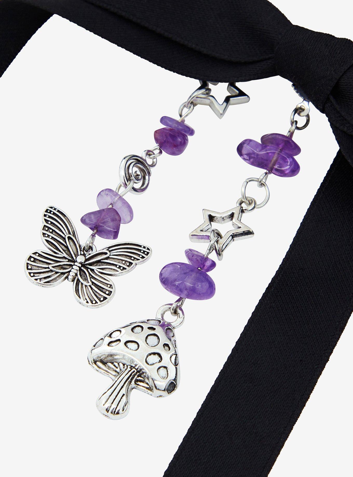 Cosmic Aura Crystal Mushroom Butterfly Bow Hair Clip Set, , alternate