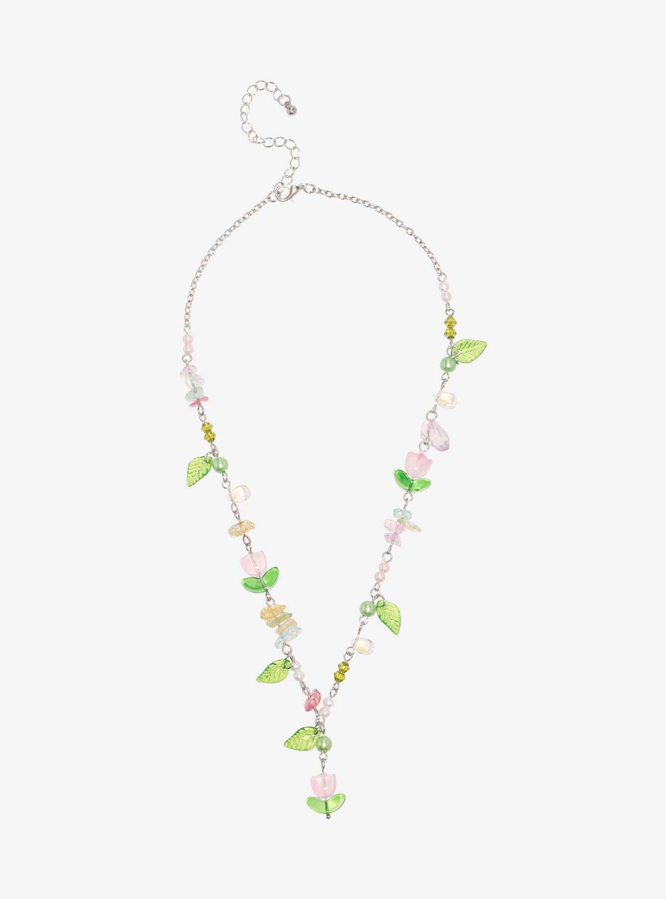 Thorn & Fable Pink Tulip Pearlescent Beaded Necklace, , hi-res
