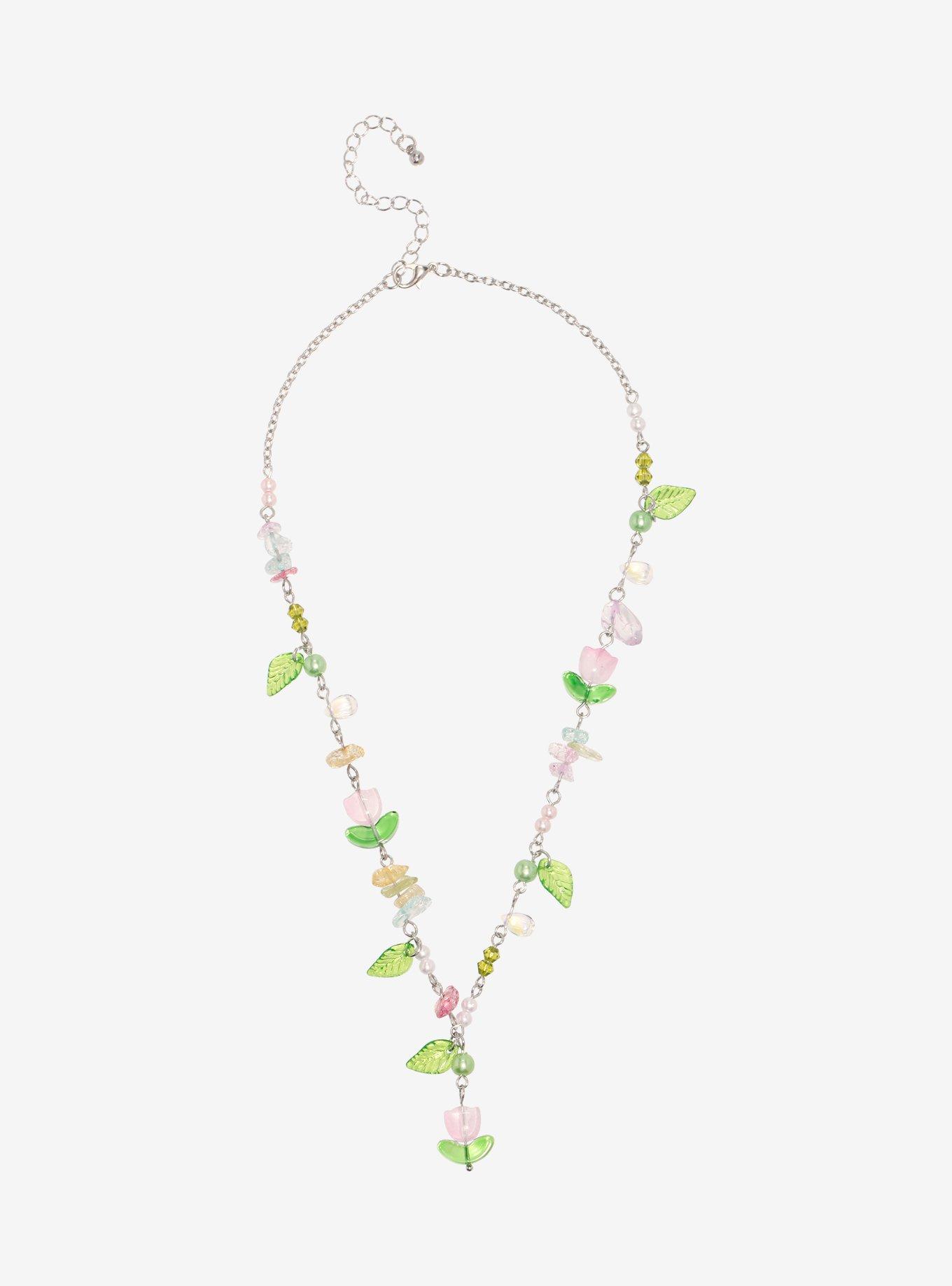 Thorn & Fable Pink Tulip Pearlescent Beaded Necklace, , hi-res