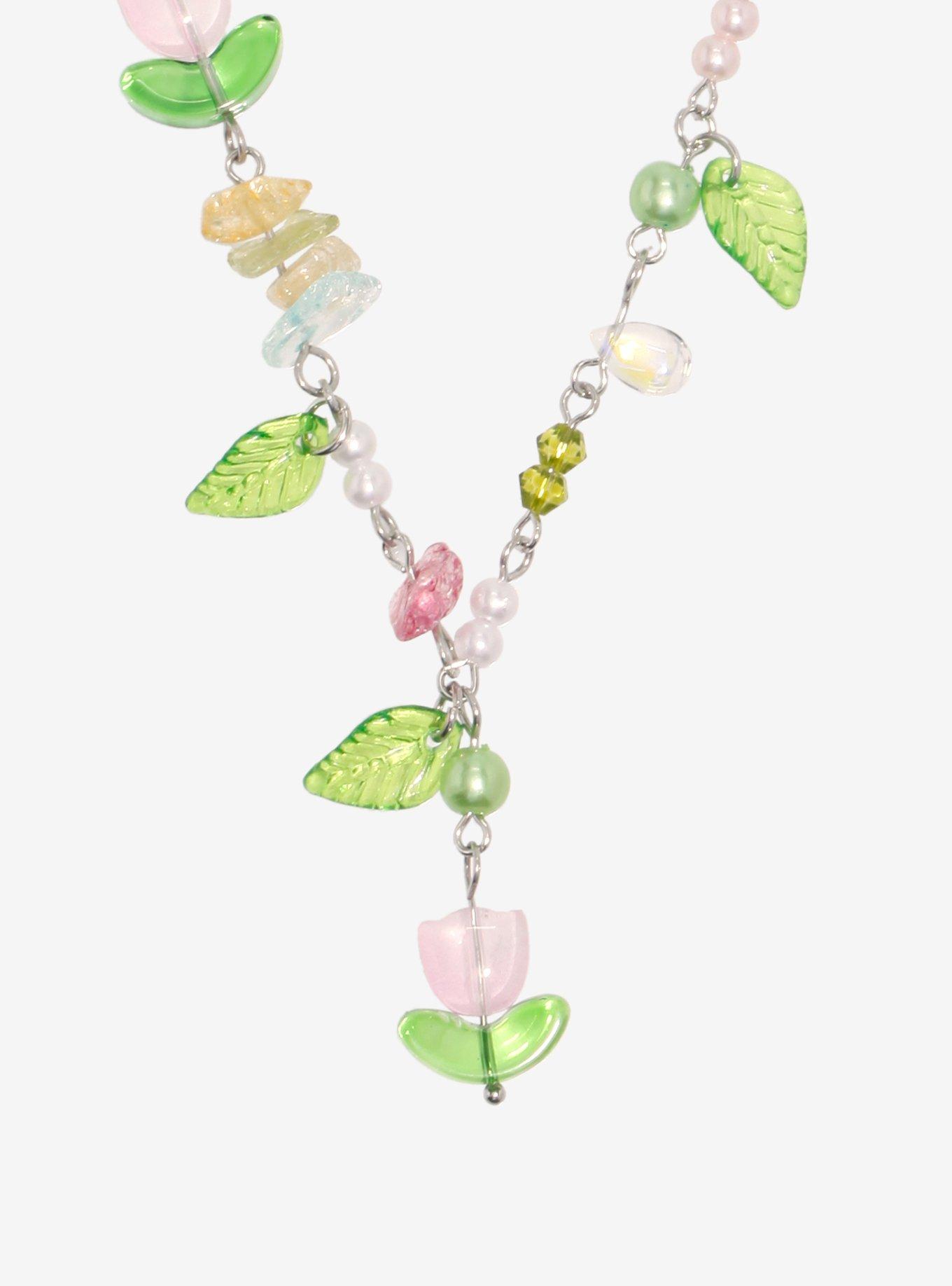 Thorn & Fable Pink Tulip Pearlescent Beaded Necklace, , alternate
