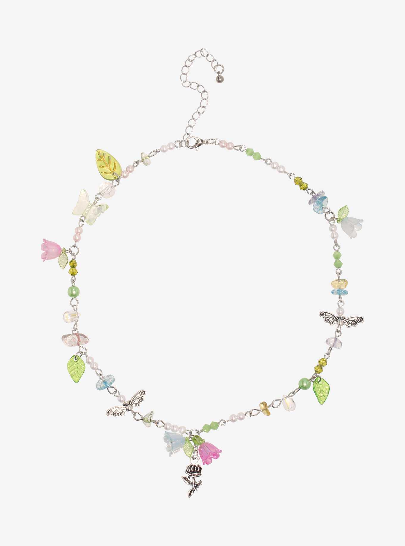 Thorn & Fable Flower Wing Pearlescent Beaded Necklace, , hi-res