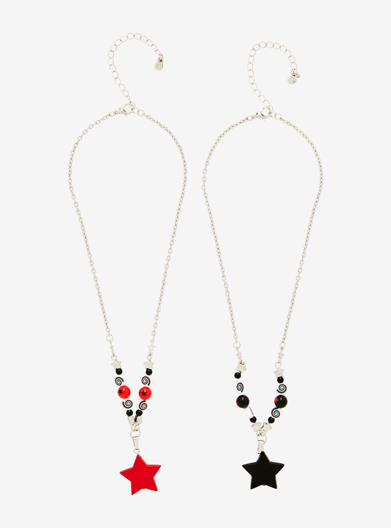 Social Collision Red & Black Star Swirl Best Friend Necklace Set, , alternate