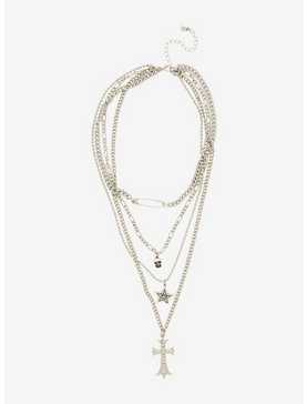 Social Collision Star Rhinestone Cross Layered Necklace, , hi-res