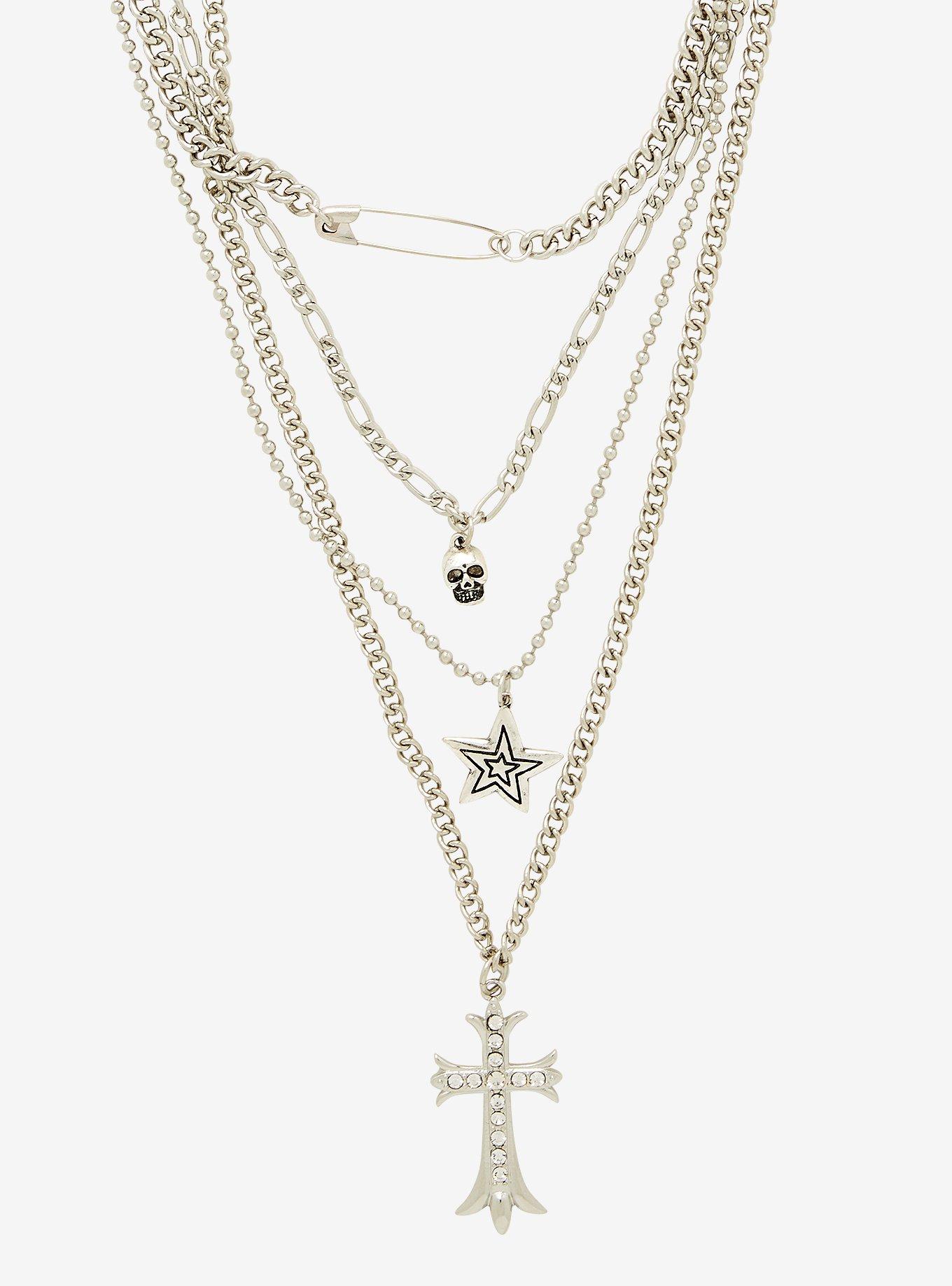 Social Collision Star Rhinestone Cross Layered Necklace, , alternate