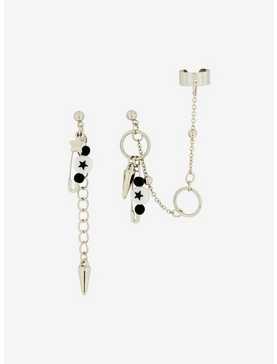 Social Collision Spike Safety Pin Hardware Mismatched Earrings, , hi-res