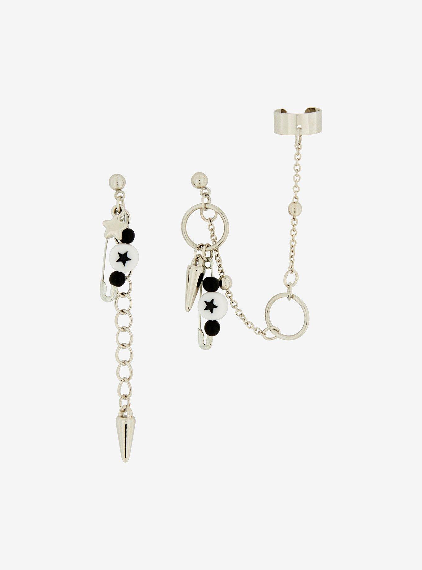 Social Collision Spike Safety Pin Hardware Mismatched Earrings, , hi-res