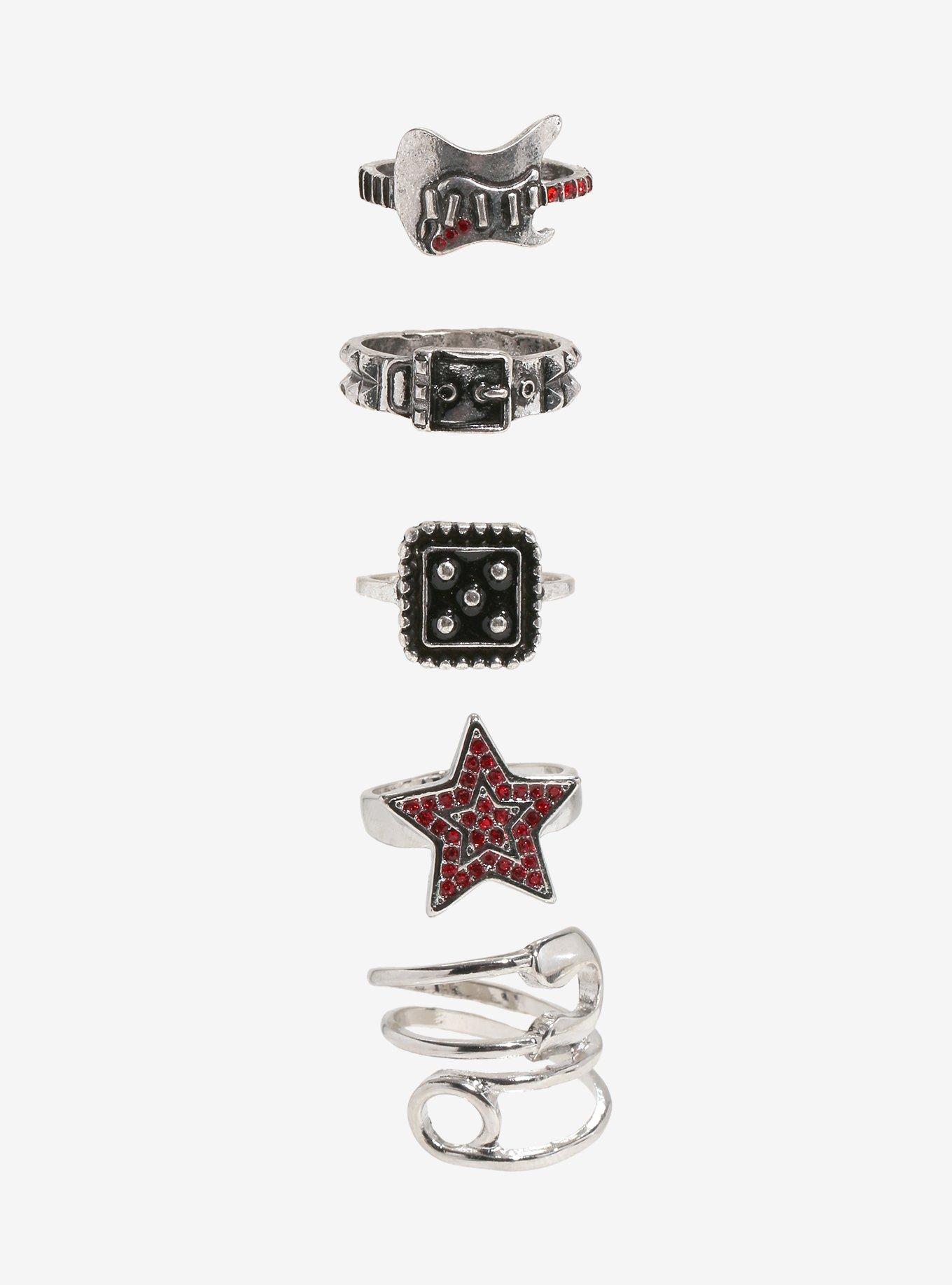 Social Collision Guitar Star Rhinestone Ring Set, , hi-res