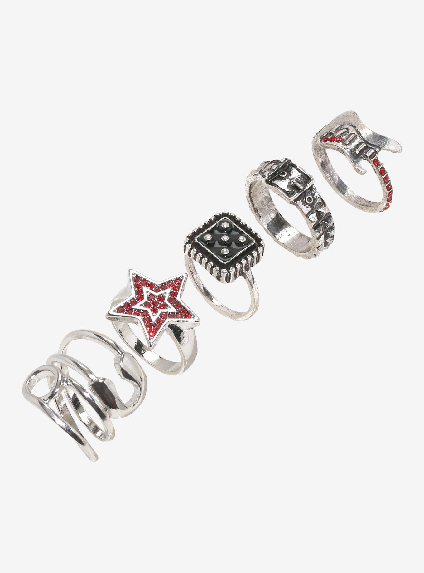 Social Collision Guitar Star Rhinestone Ring Set, , alternate