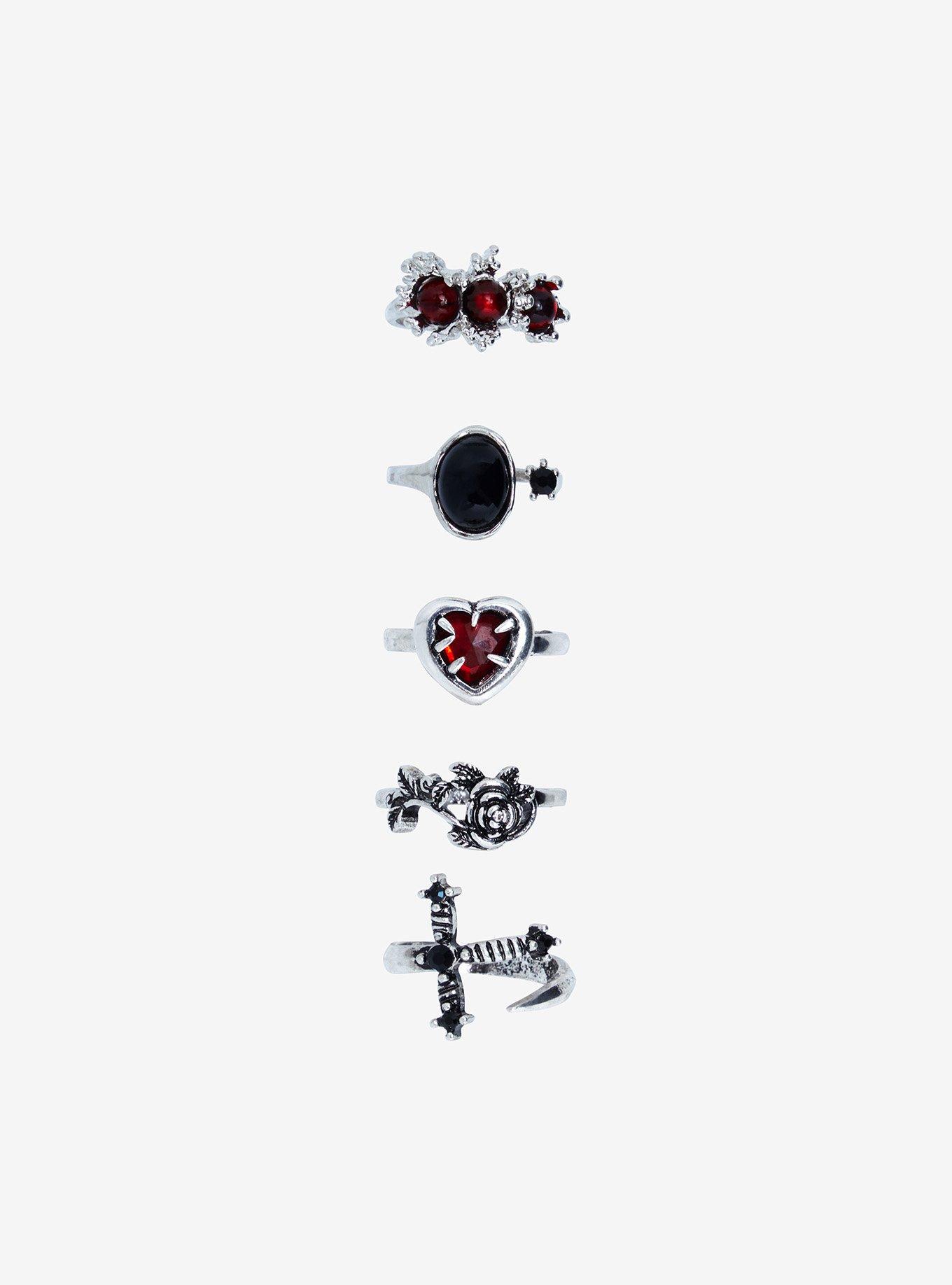 Social Collision Dark Heart Flower Ring Set, , hi-res