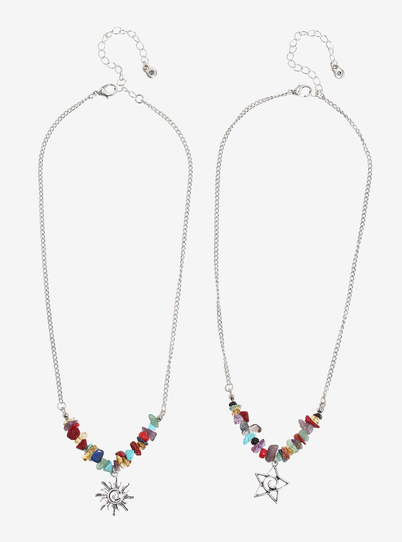 Cosmic Aura Swirl Sun & Star Best Friend Necklace Set