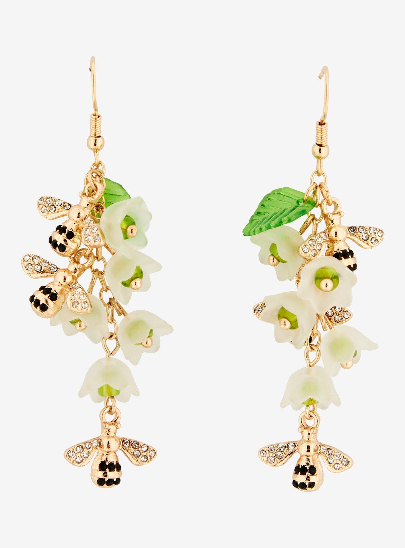 Thorn & Fable Bee Flower Drop Earrings, , alternate