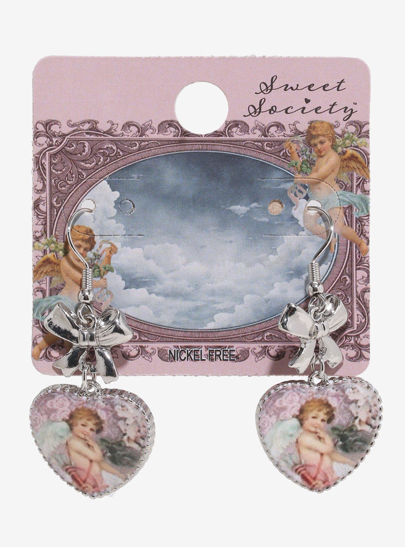 Sweet Society Cherub Heart Earrings, , alternate