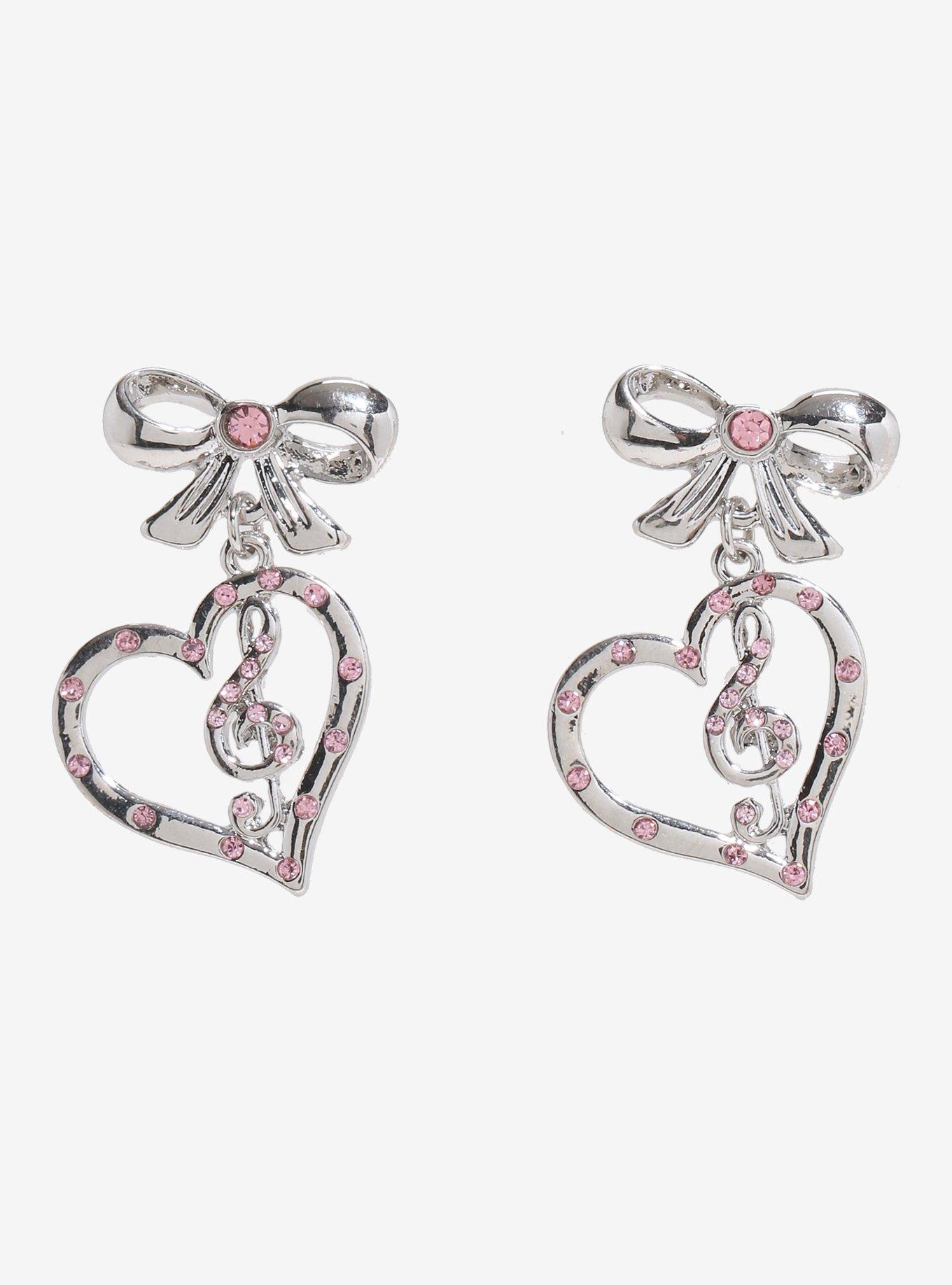 Sweet Society Pink Music Note Heart Earrings, , hi-res