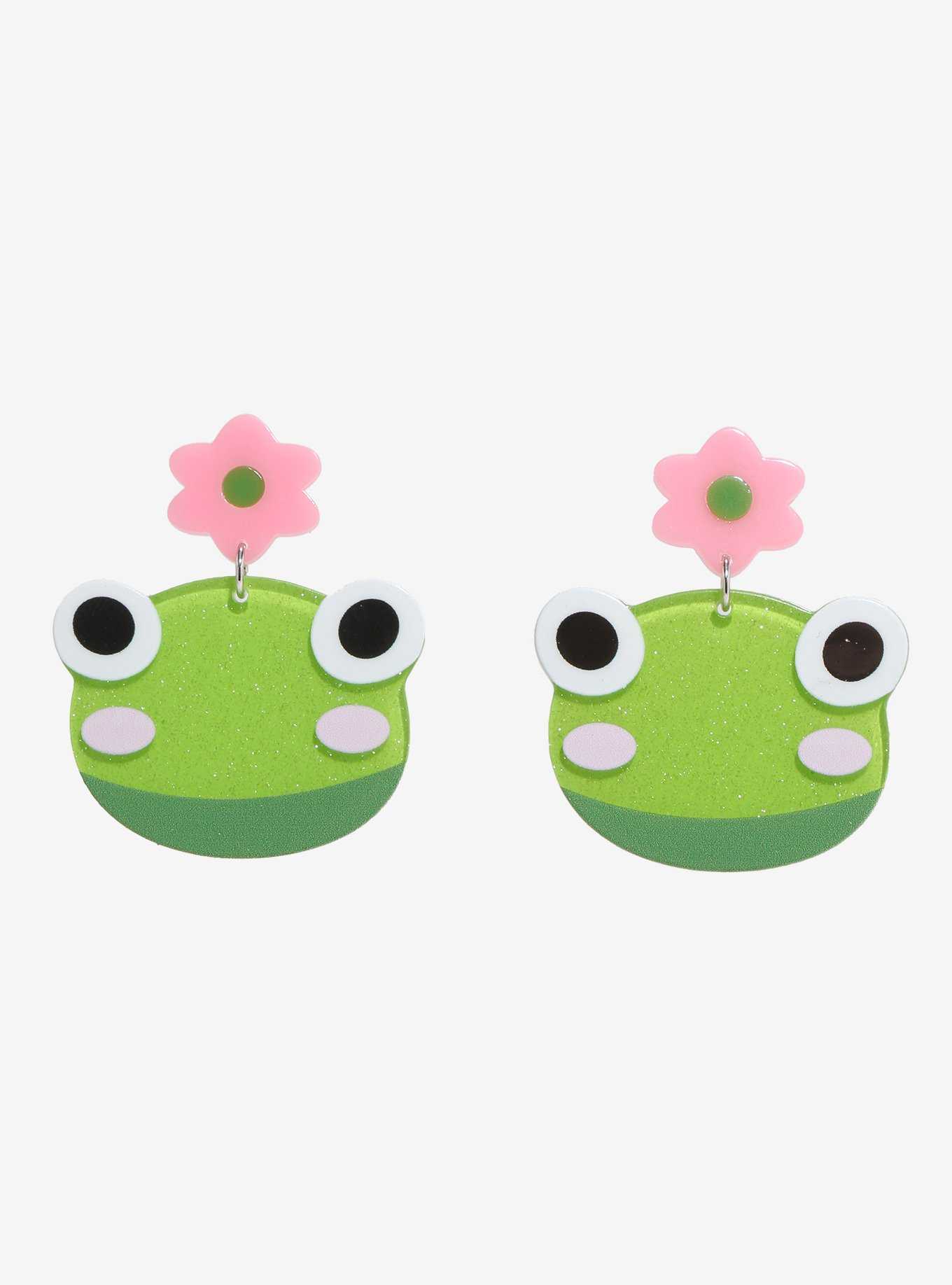 Sweet Society Frog Flower Acrylic Earrings, , hi-res