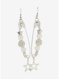 Social Collision Safety Pin Star Beads Drop Earrings, , alternate