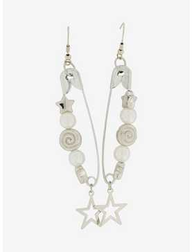 Social Collision Safety Pin Star Beads Drop Earrings, , hi-res