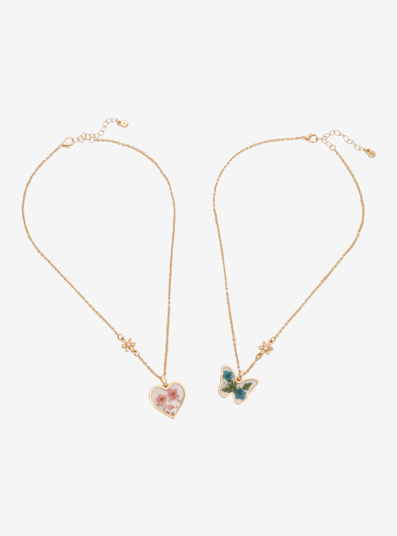 Sweet Society Heart Butterfly Floral Best Friend Necklace Set, , hi-res