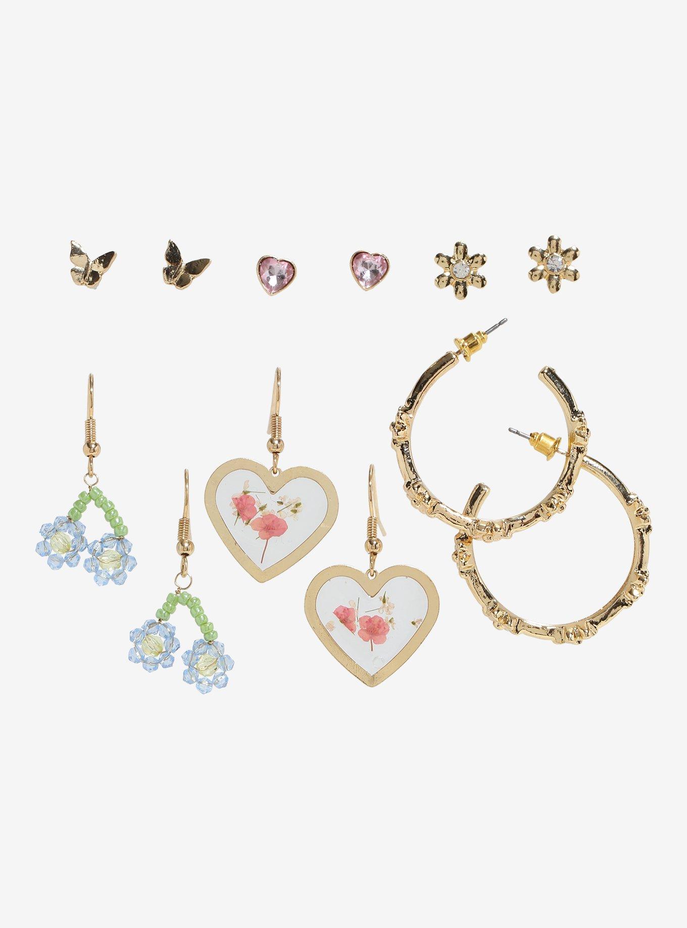 Sweet Society Heart Butterfly Flower Earring Set, , alternate