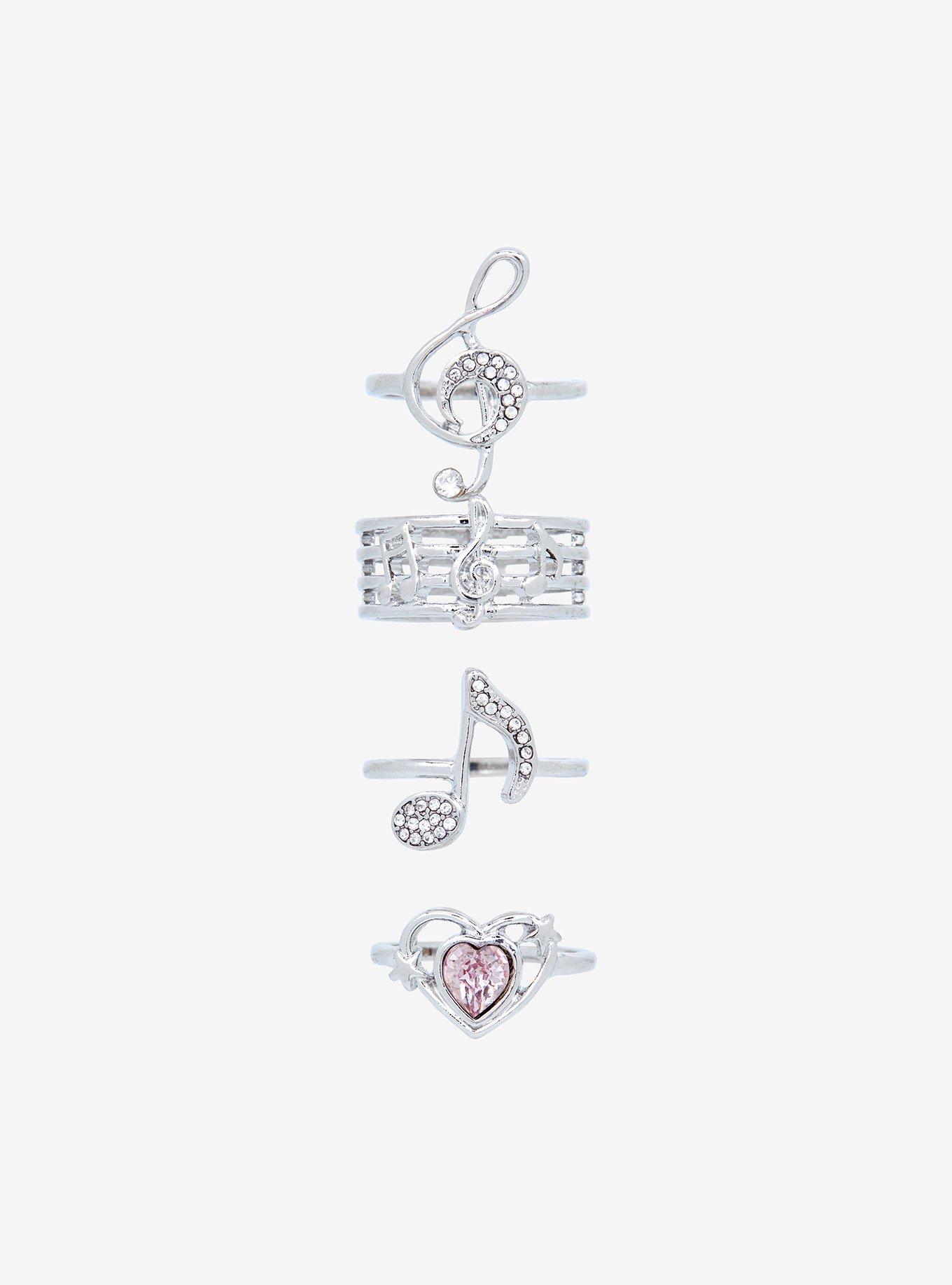 Sweet Society Musical Note Heart Ring Set, , hi-res