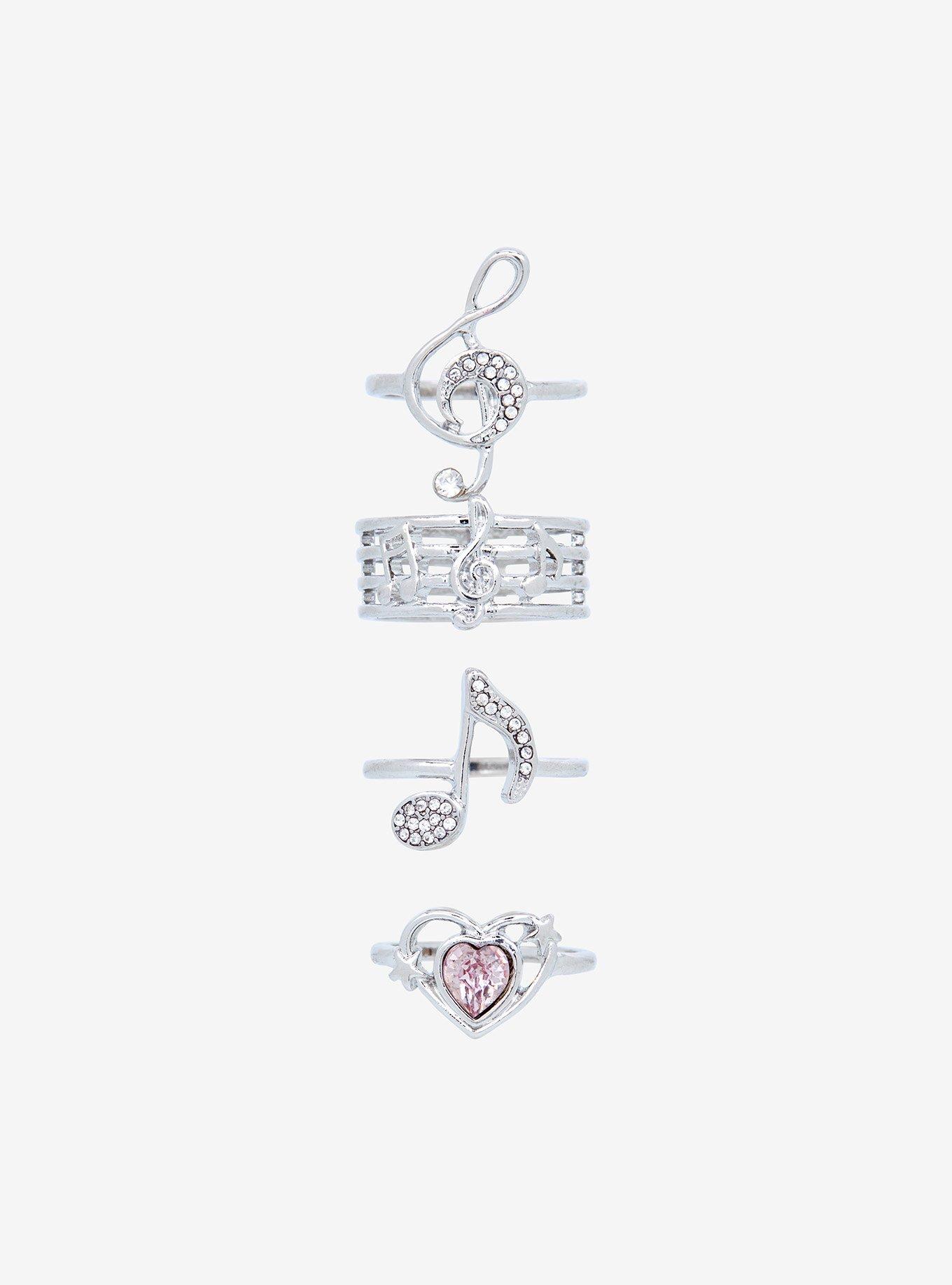 Sweet Society Musical Note Heart Ring Set, , alternate