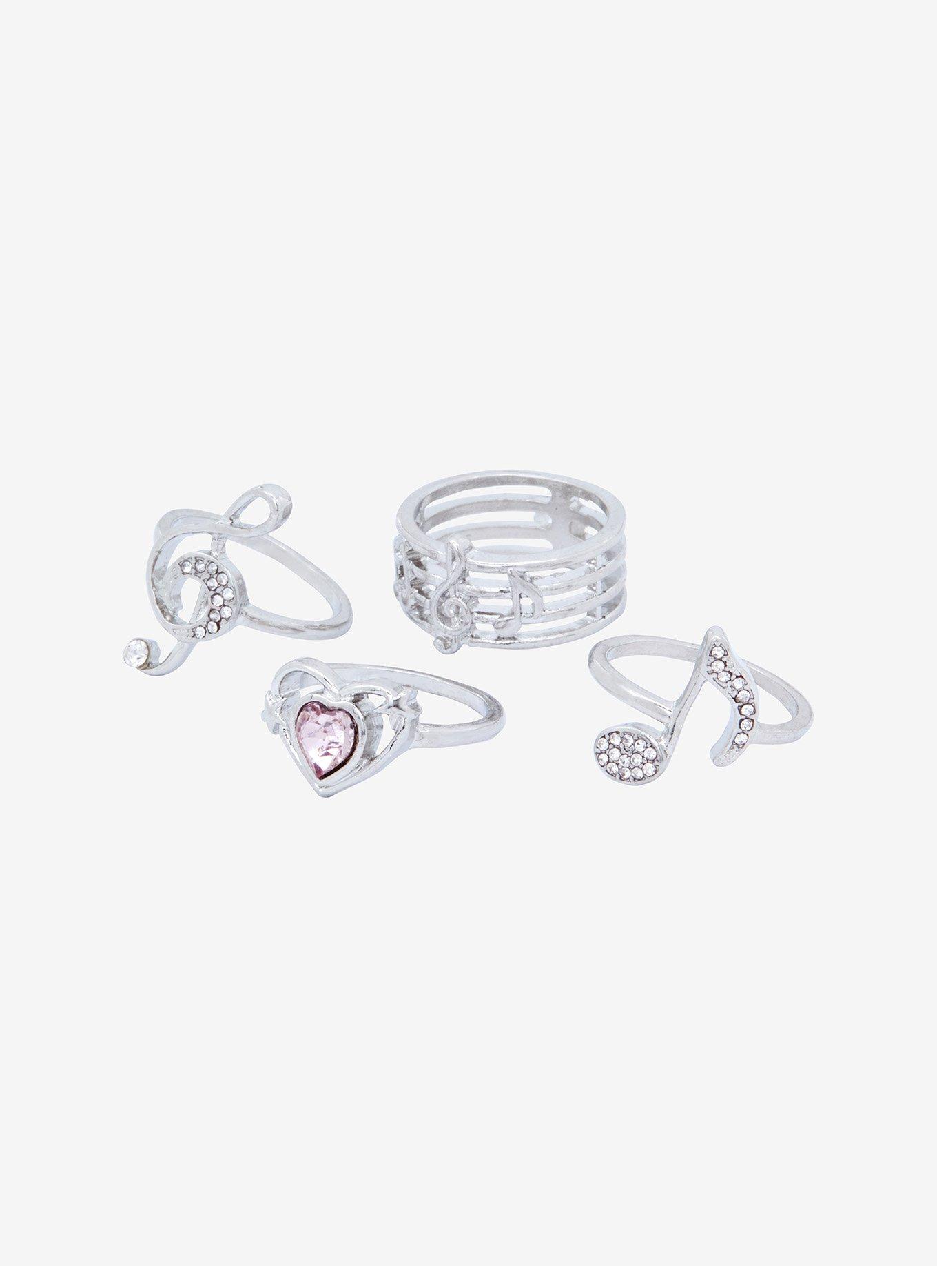 Sweet Society Musical Note Heart Ring Set, , alternate