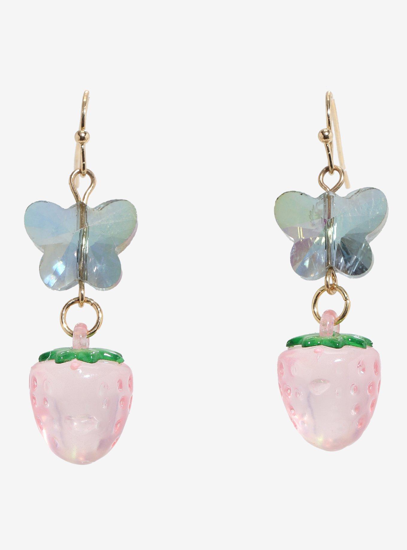 Sweet Society Iridescent Butterfly Strawberry Drop Earrings, , alternate