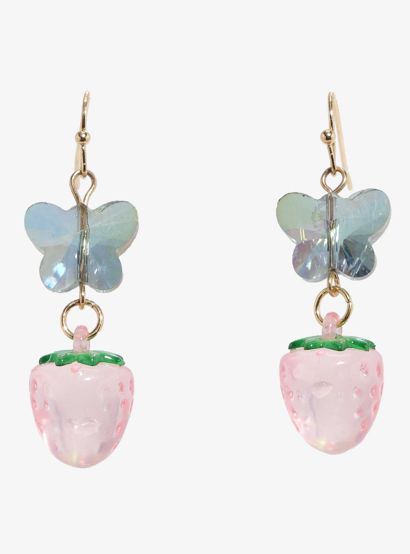 Sweet Society Iridescent Butterfly Strawberry Drop Earrings, , hi-res
