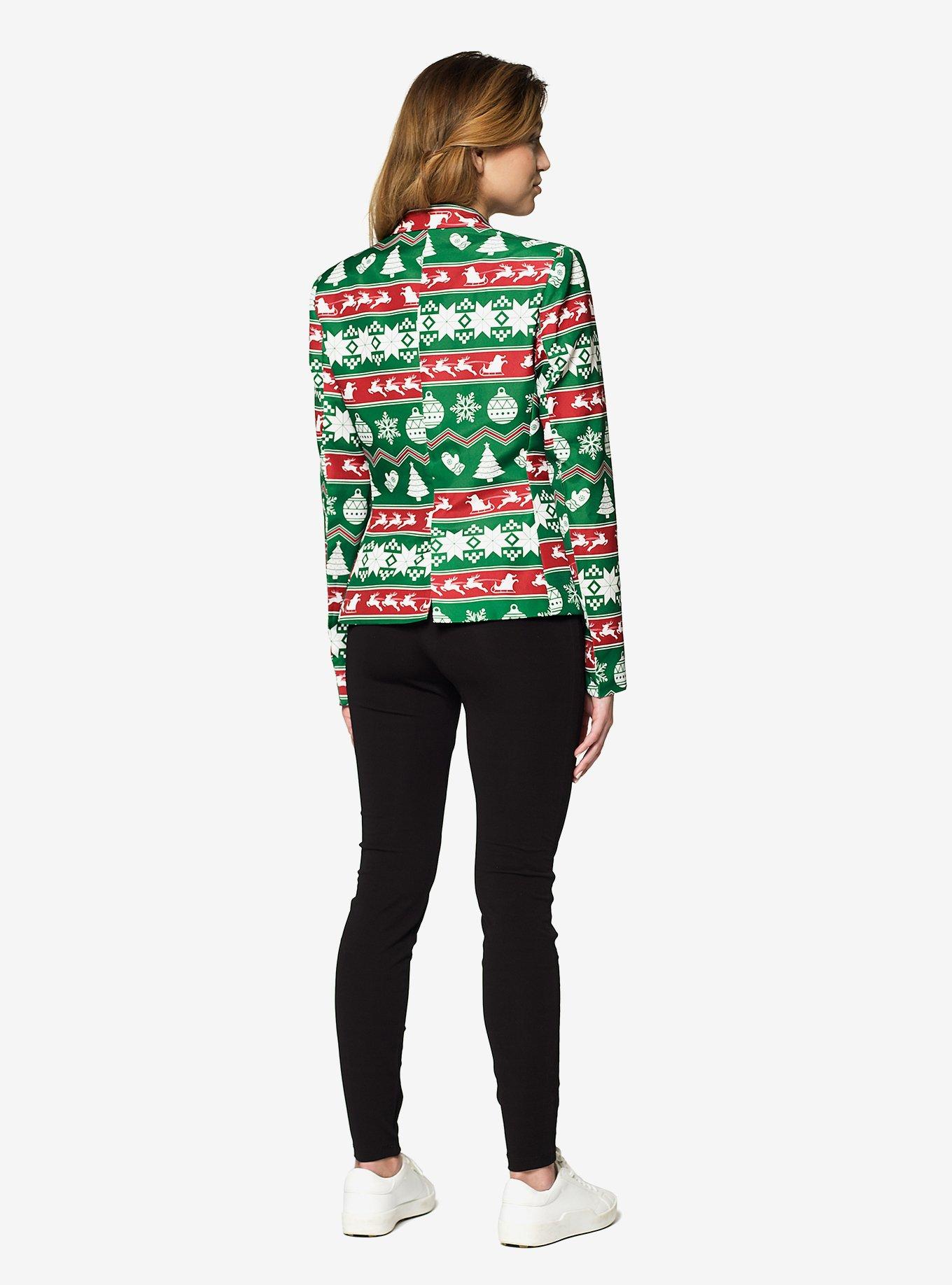 Christmas Green Nordic Jacket Women's Blazer, , hi-res