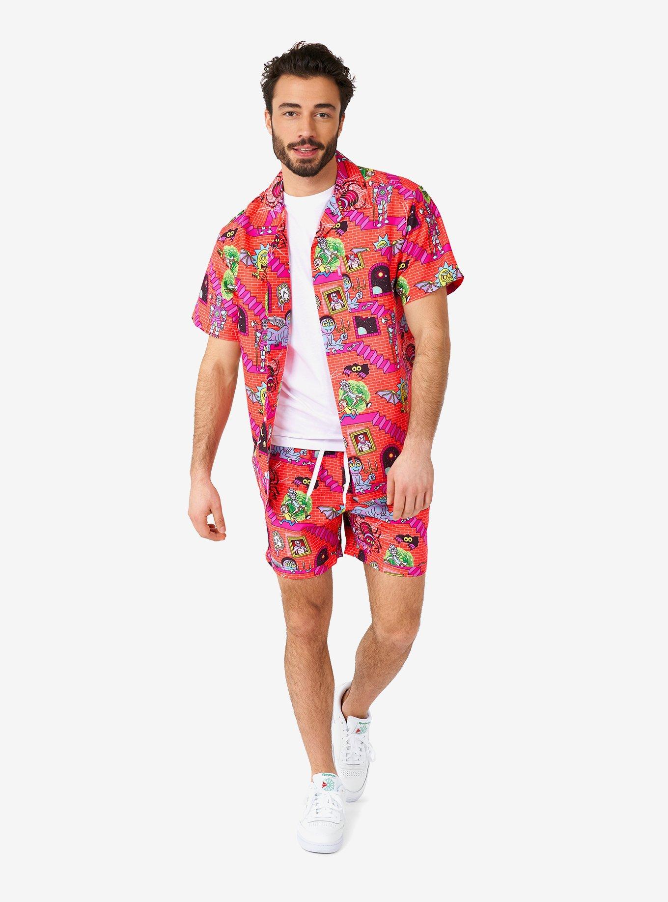 Rick & Morty Surreal Button-Up Shirt and Shorts Summer Set