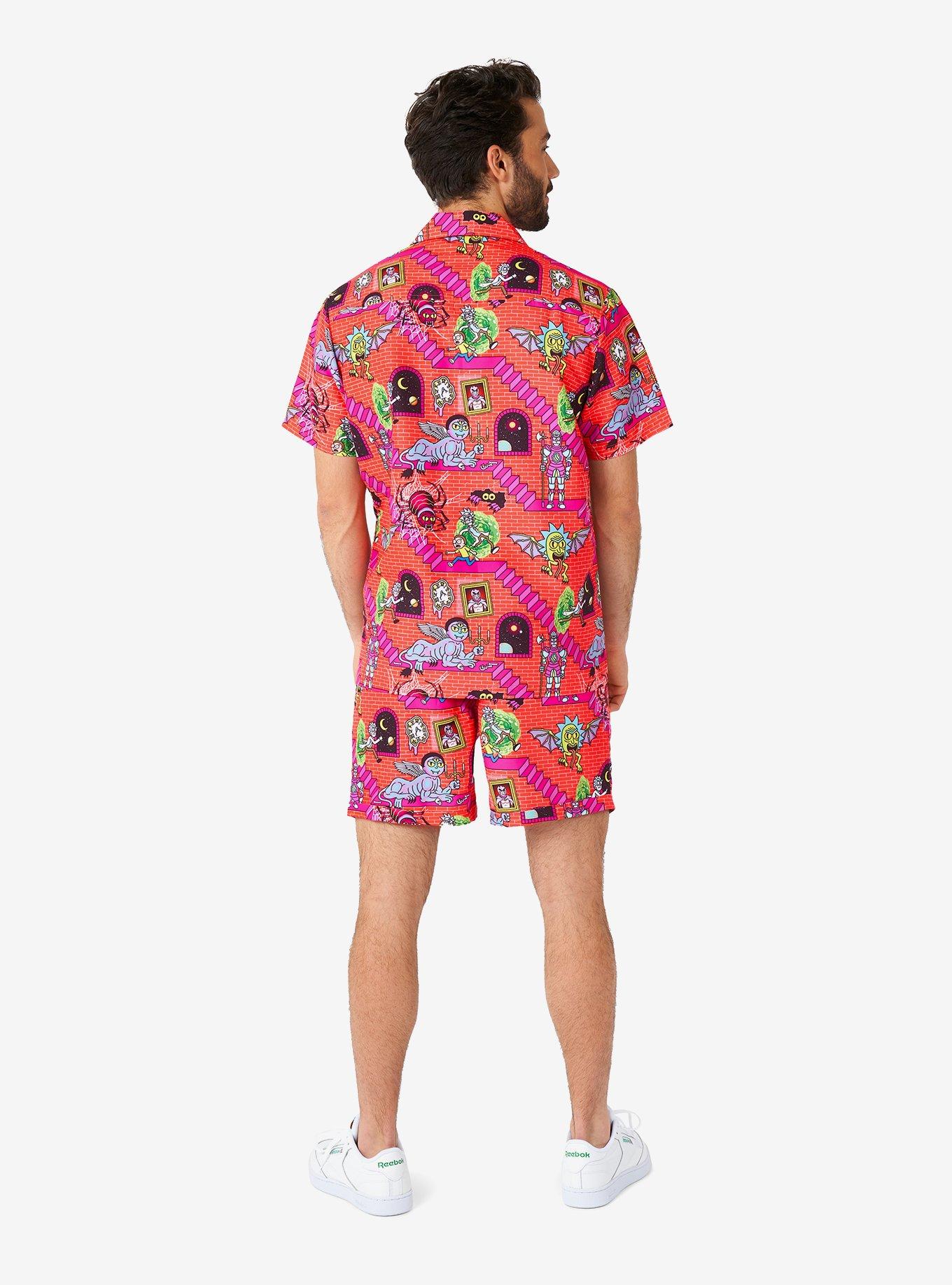 Rick & Morty Surreal Button-Up Shirt and Shorts Summer Set