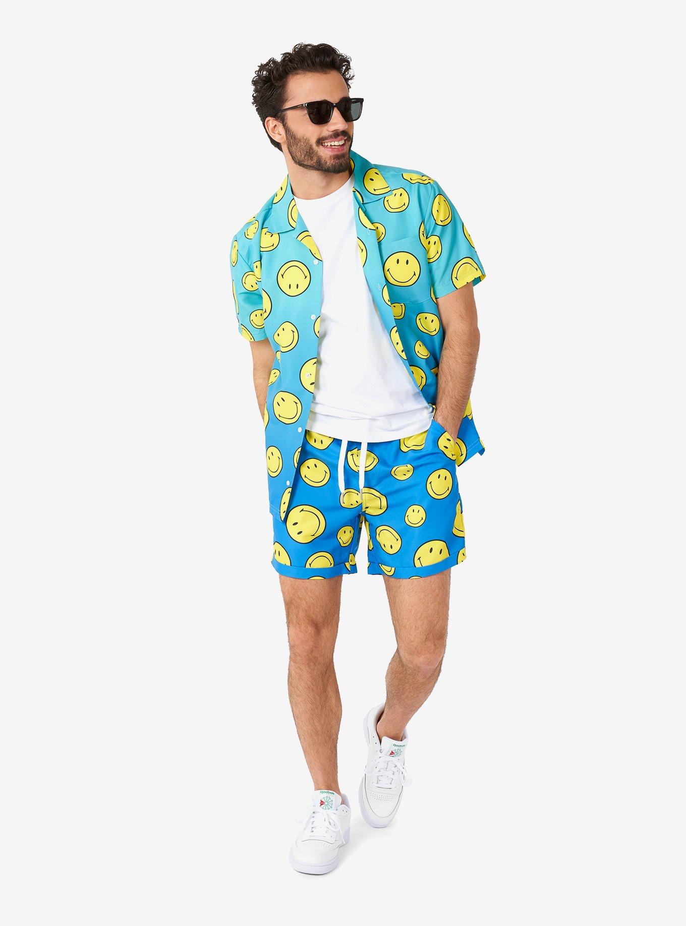 Smiley Summer Fade Button-Up Shirt and Shorts Summer Set, , hi-res