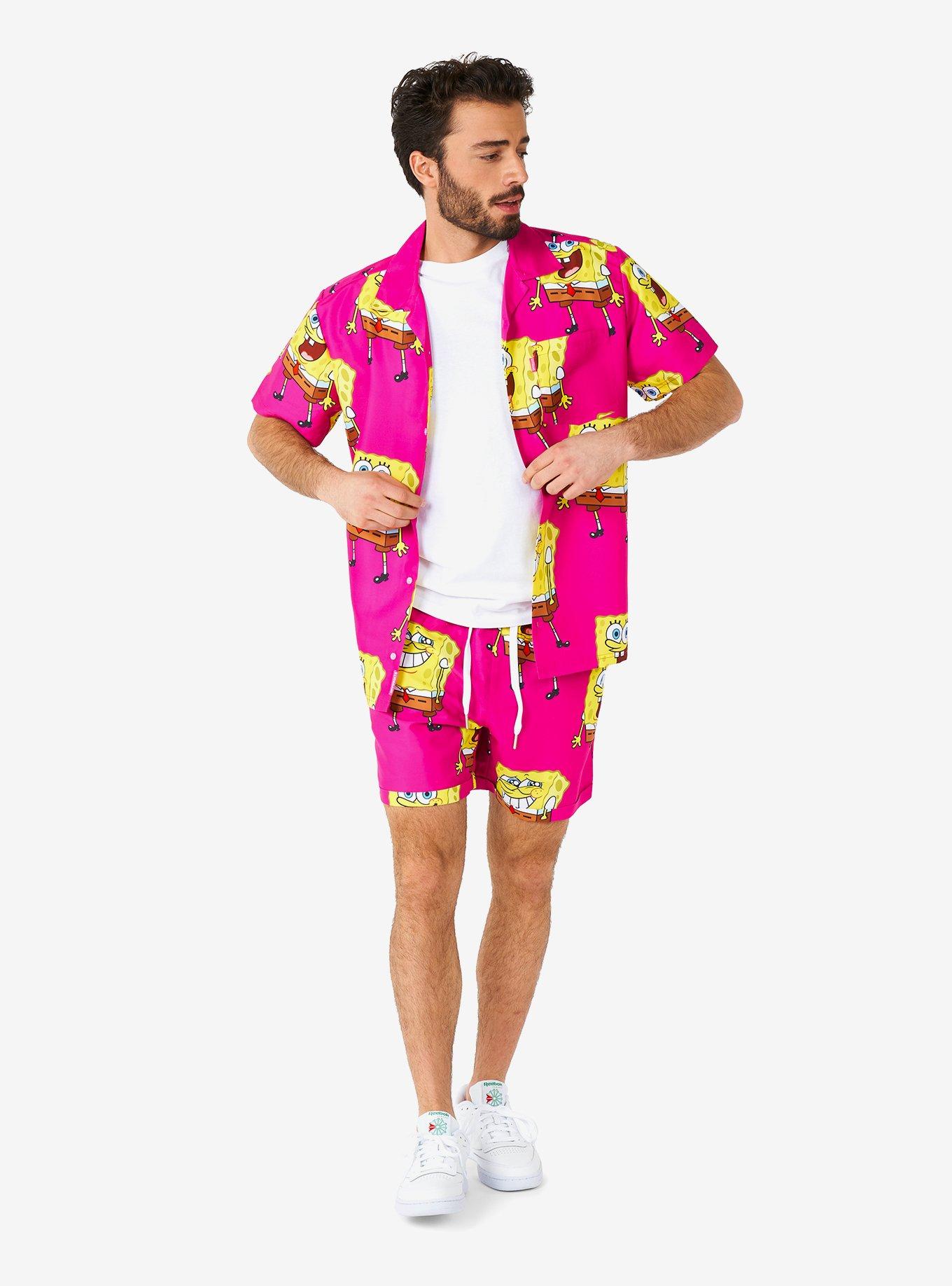 SpongeBob SquarePants Pink Button-Up Shirt and Shorts Summer Set, , hi-res
