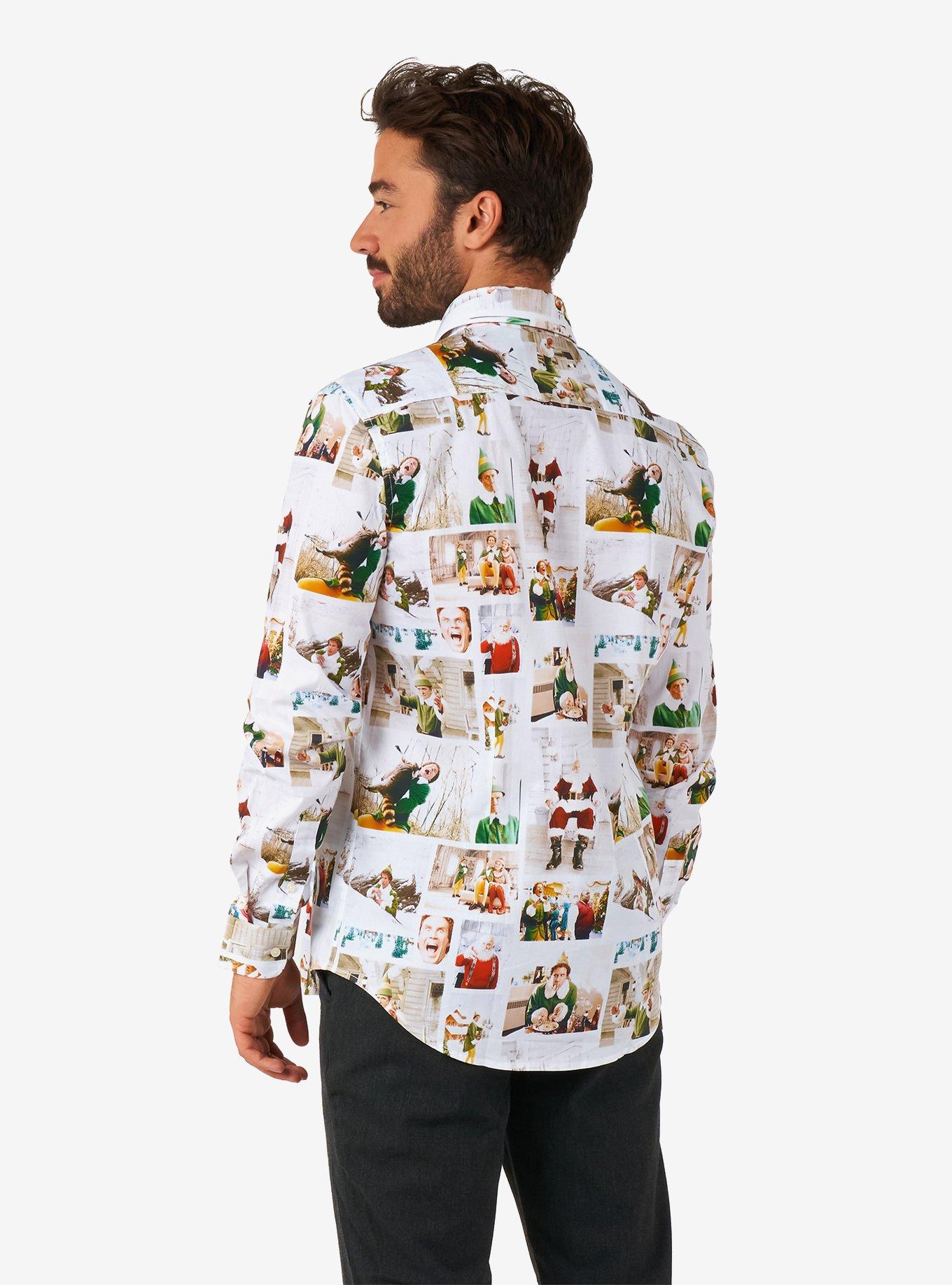 Elf Christmas Long Sleeve Button-Up Shirt, GREEN, alternate