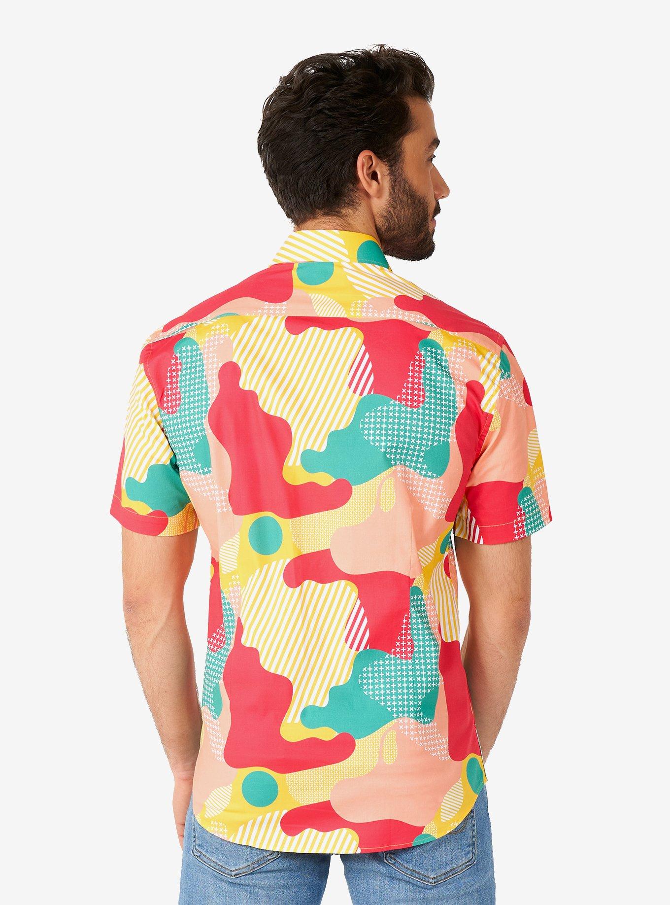 Coral Camo Short Sleeve Button-Up Shirt, MULTI, alternate