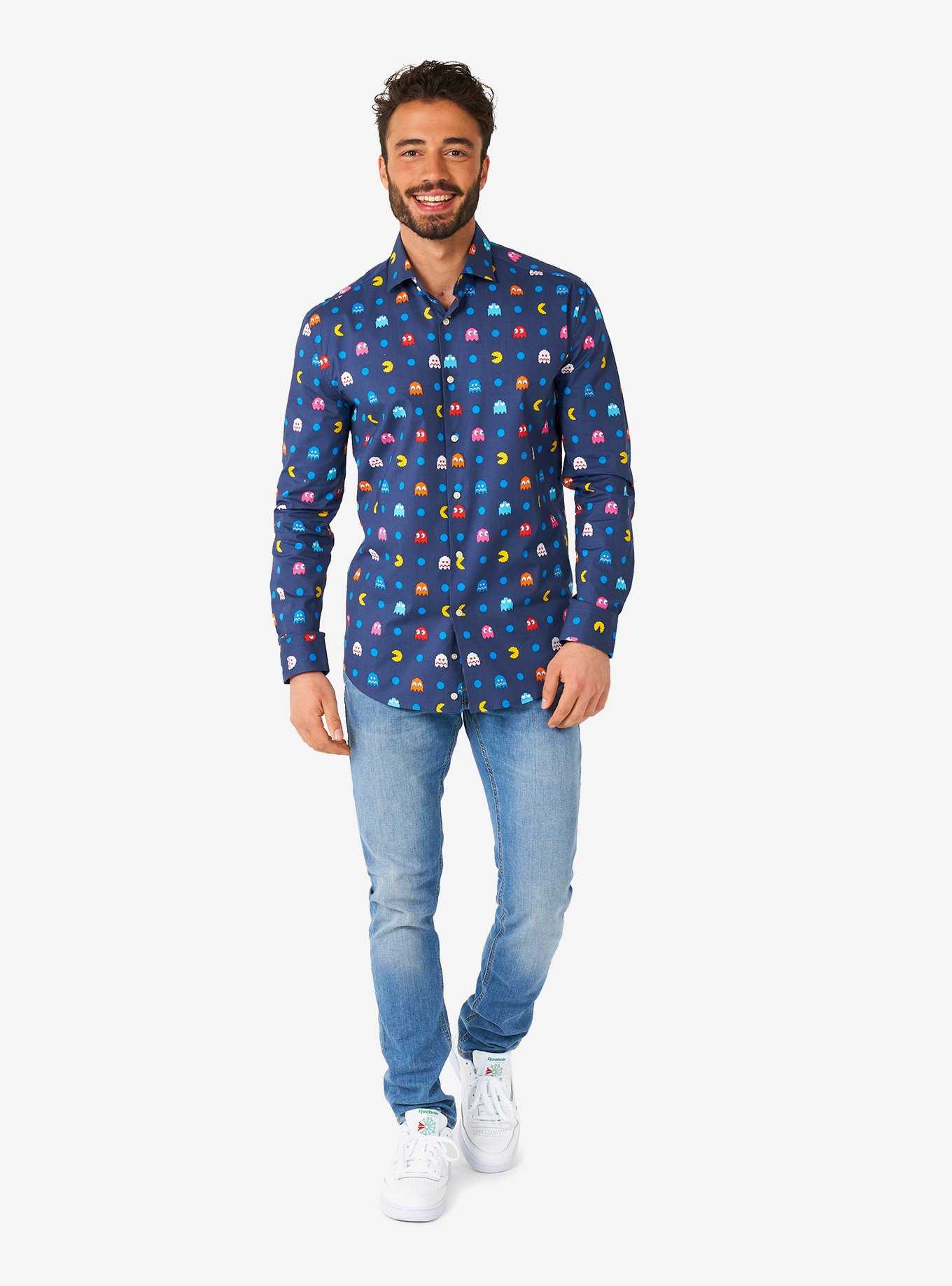 PAC-MAN Pixel Long Sleeve Button-Up Shirt, , hi-res