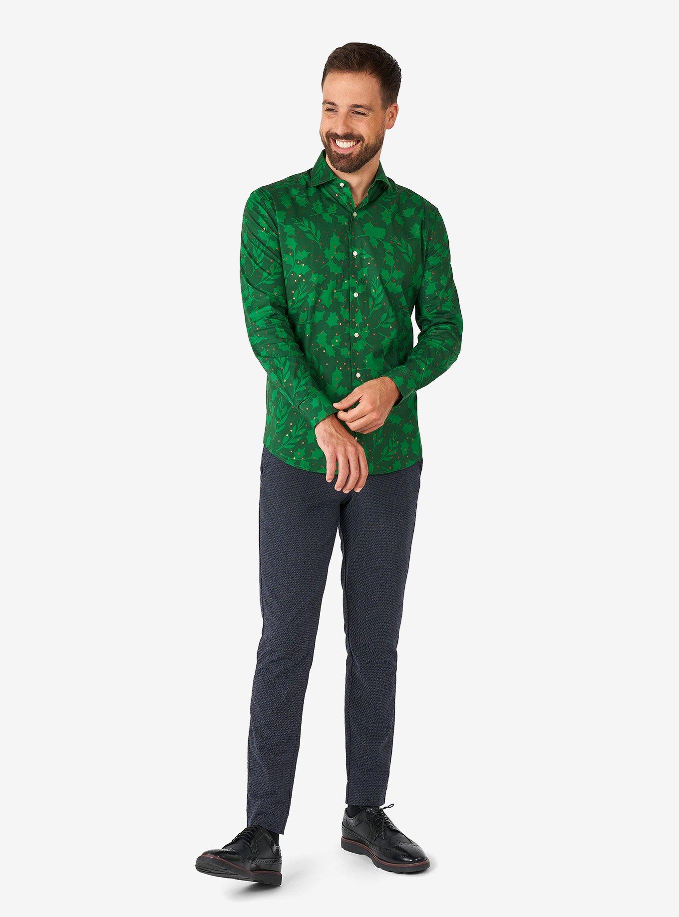 Bright Berry Long Sleeve Button-Up Shirt, GREEN, alternate