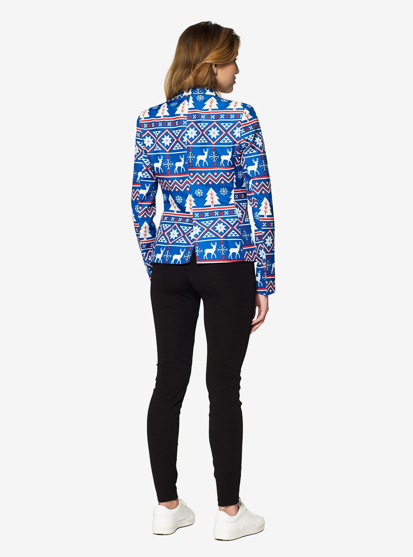 Christmas Blue Nordic Jacket Women's Blazer, , hi-res