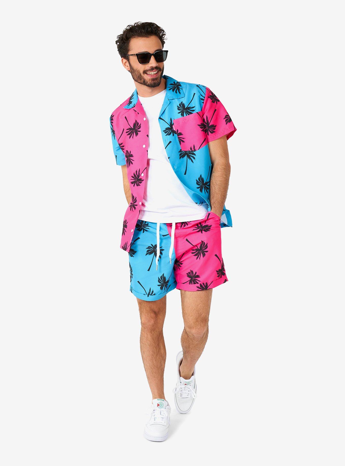 Parallel Palm Short Sleeve Button-Up and Shorts Summer Set