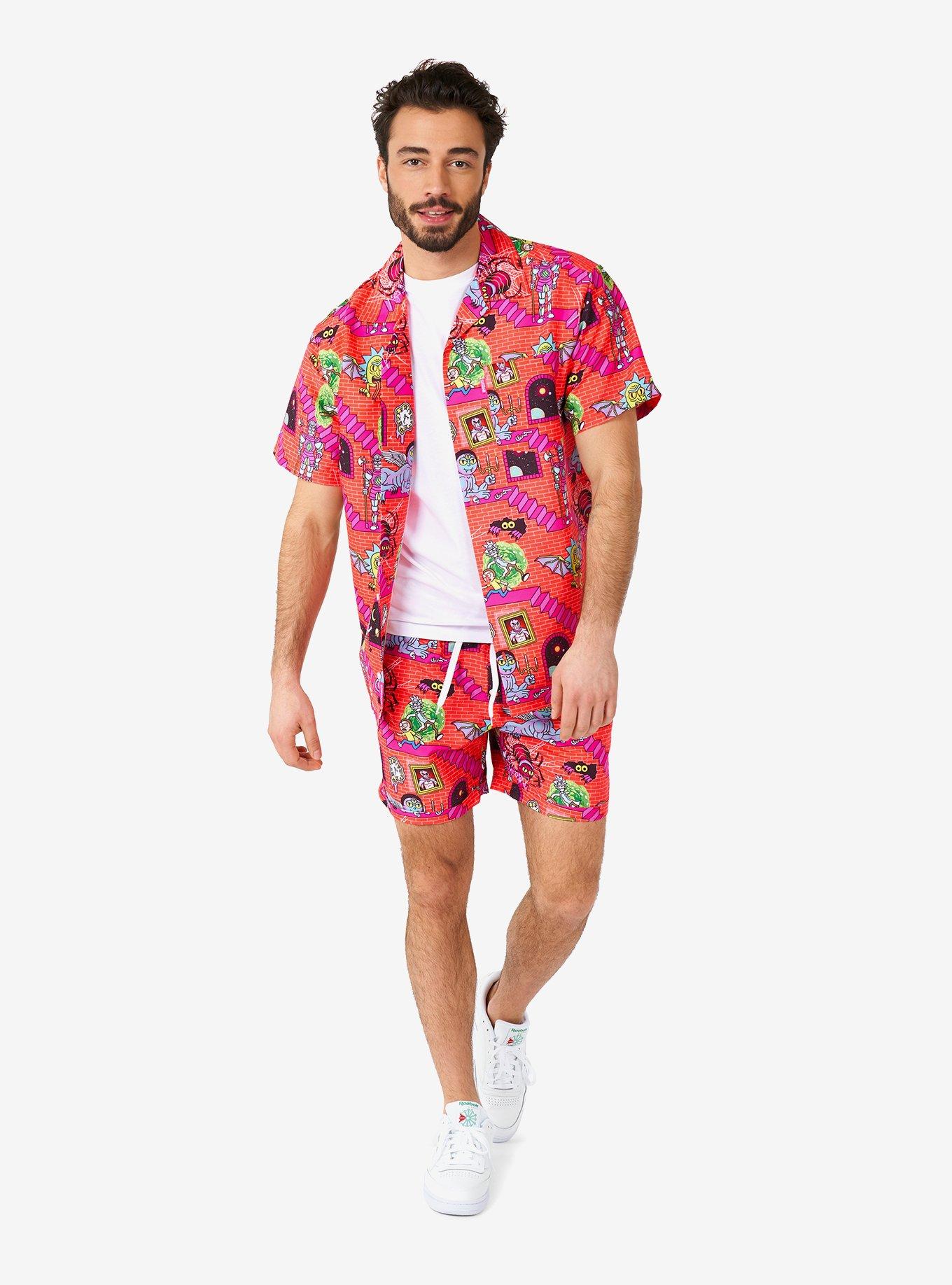 Rick & Morty Surreal Button-Up Shirt and Shorts Summer Set, MULTI, alternate