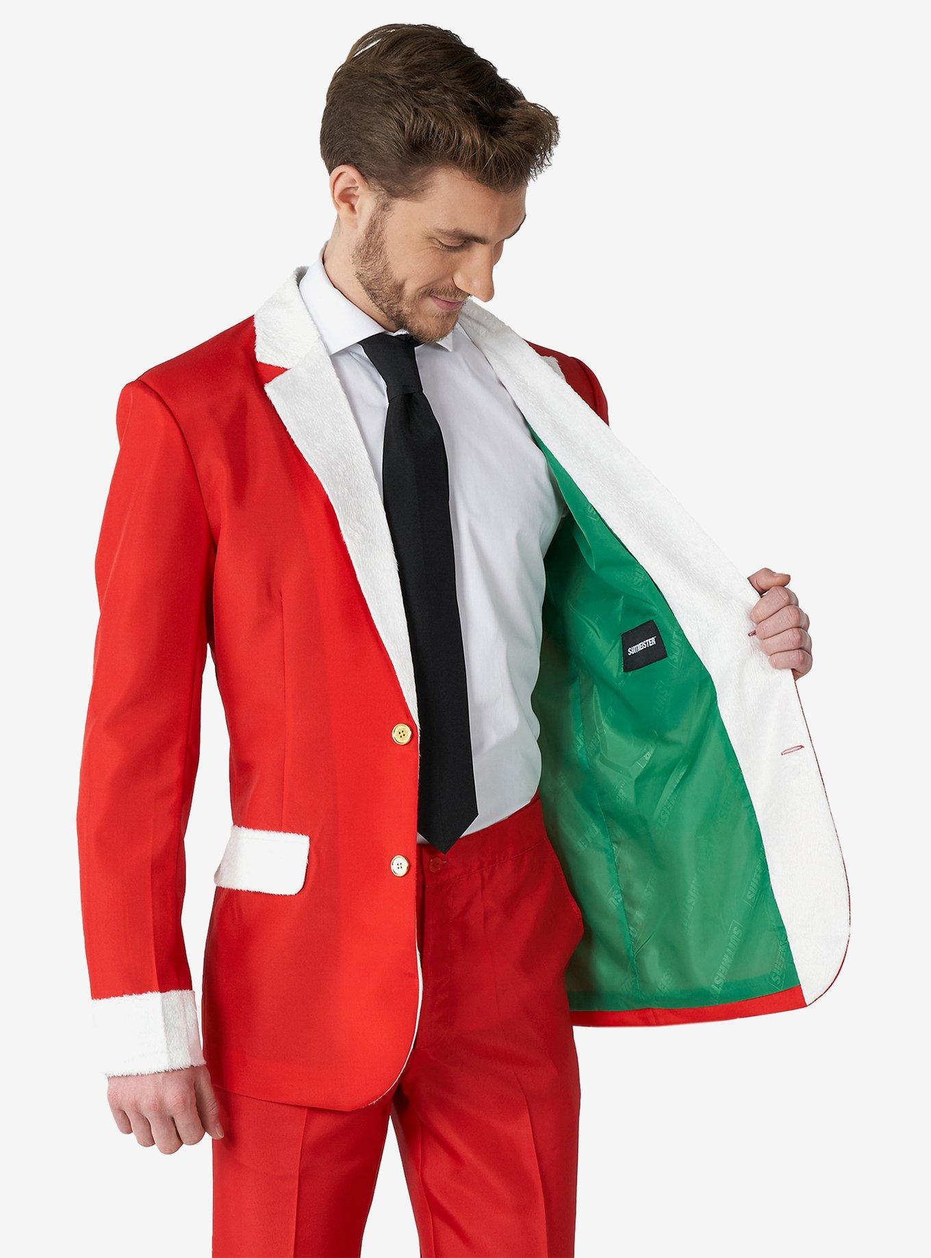Santa Ho Ho Ho Faux Fur Suit, RED, alternate