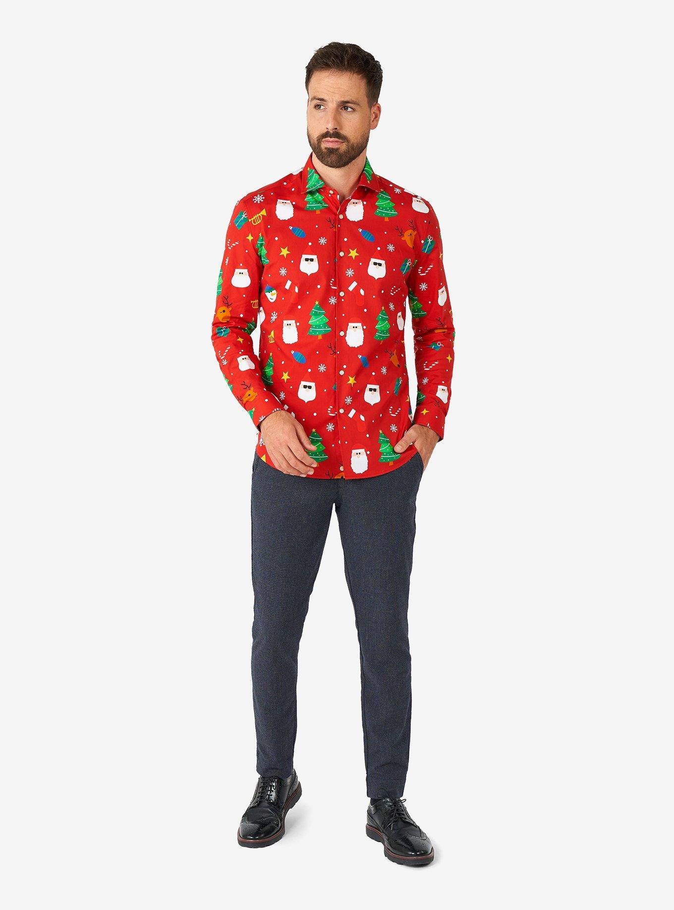 Festivity Red Long Sleeve Button-Up Shirt, RED, alternate