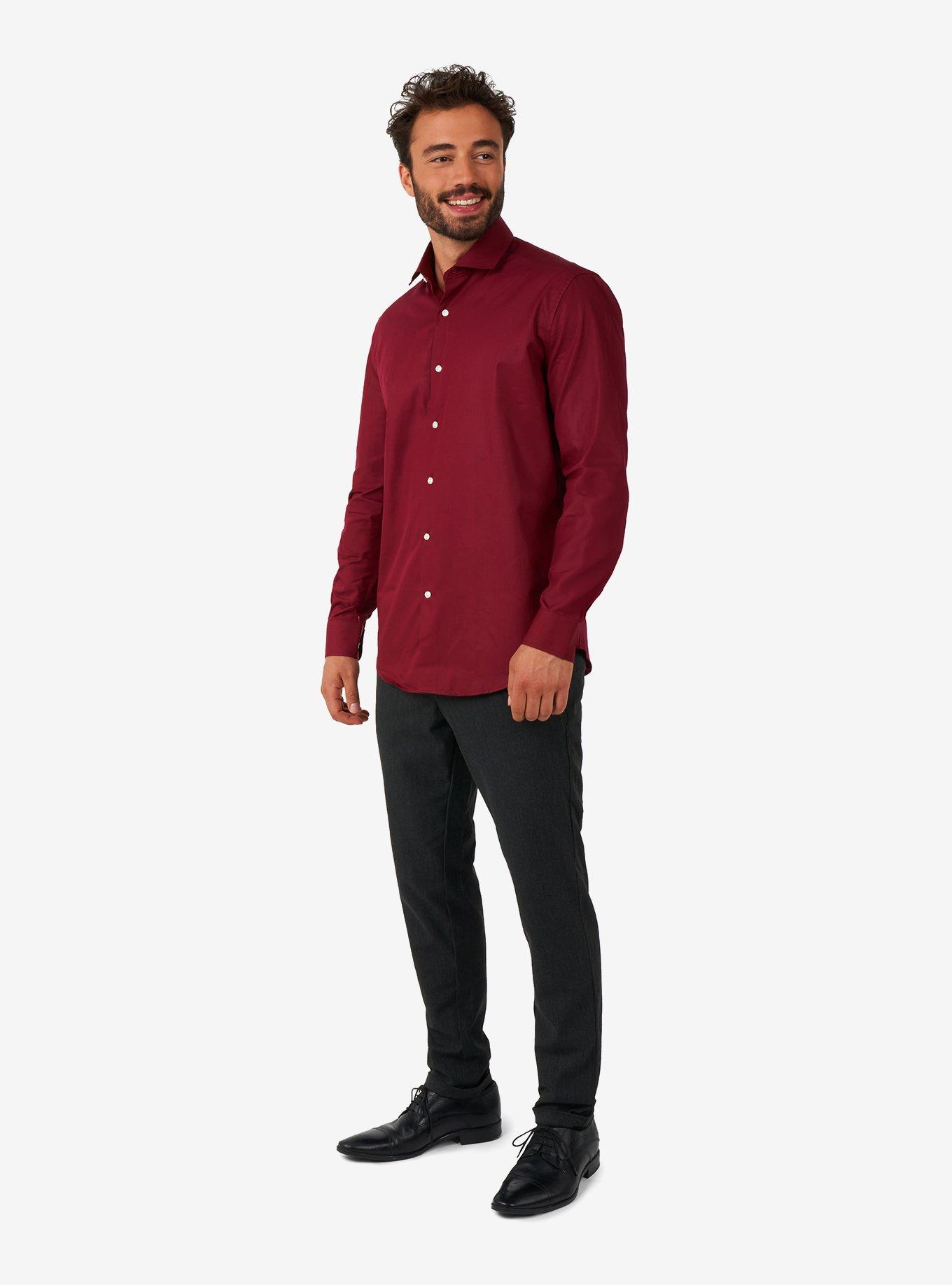 Blazing Burgundy Long Sleeve Button-Up Shirt, RED, alternate