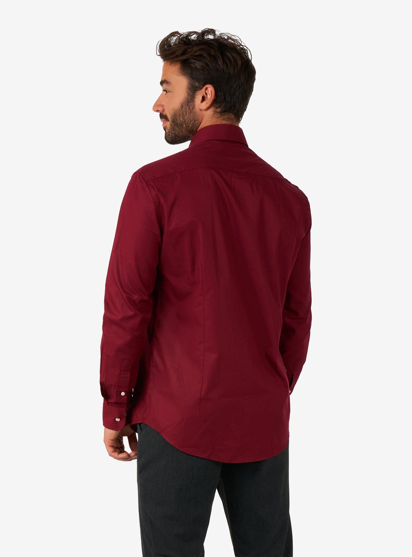 Blazing Burgundy Long Sleeve Button-Up Shirt, RED, alternate